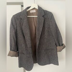 100% Wool Women's Gray Tweed Blazer Jacket